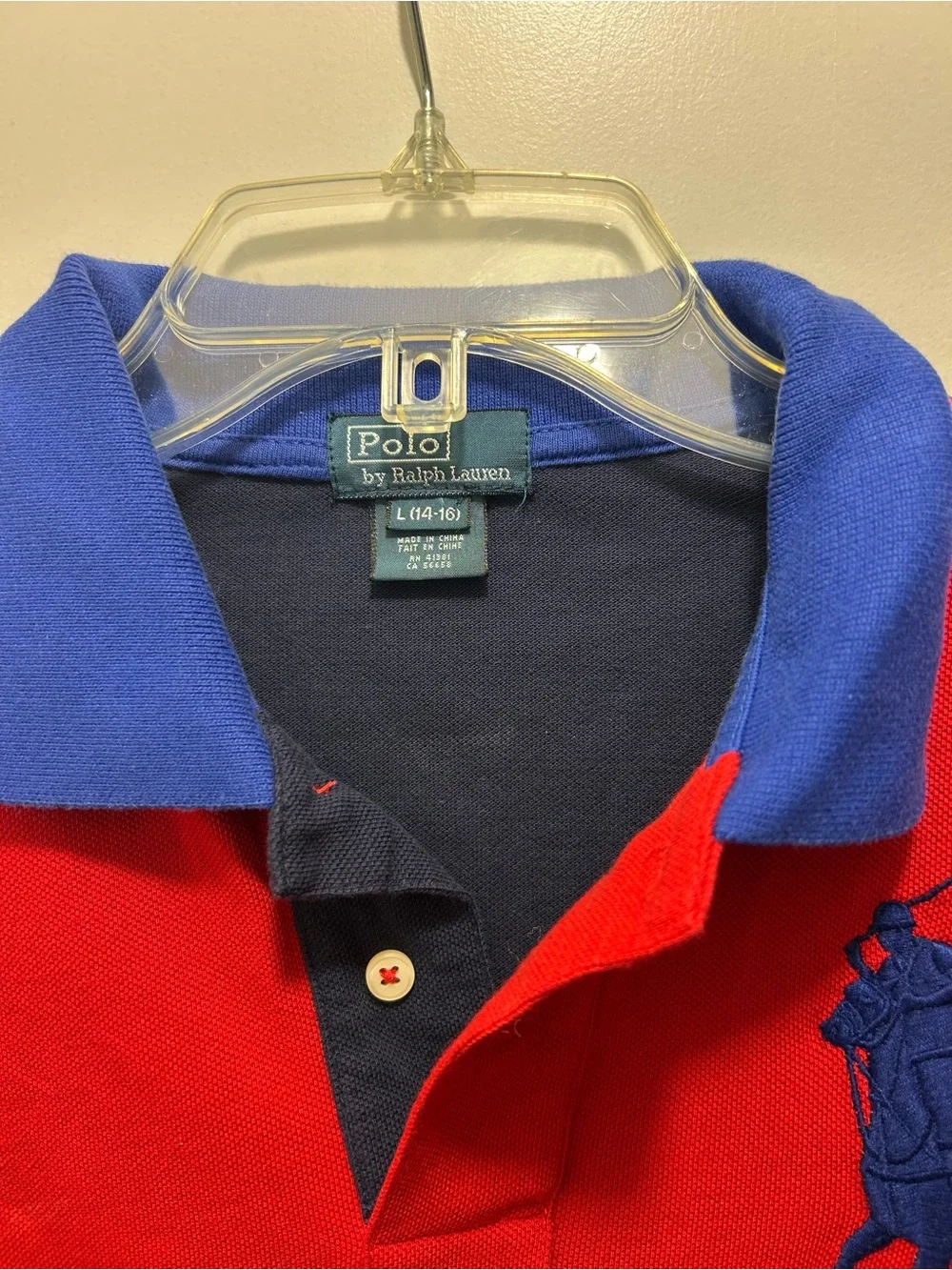Ralph Lauren Red Polo with Blue Collar and Navy Sleeves